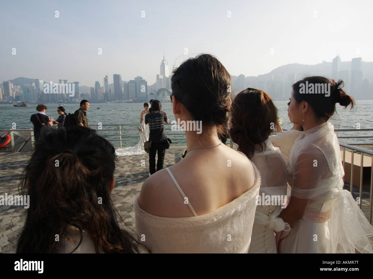 Bridesmaids At Wedding Photoshoot Hong Kong Harbour Stock Photo Alamy