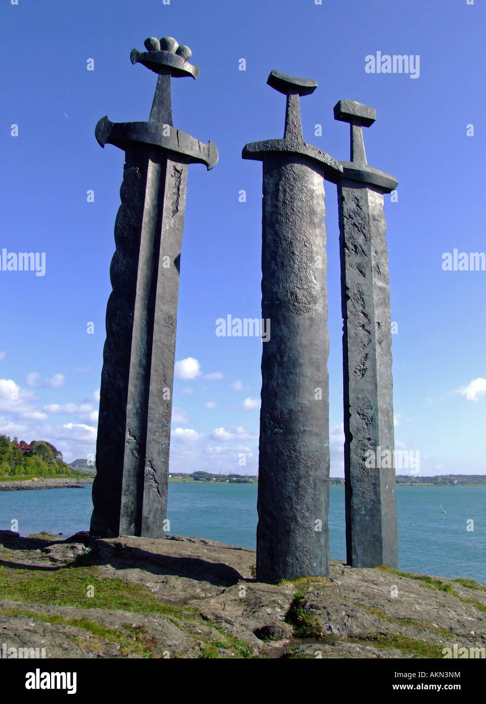 Swords in the Stone monument, Hafrsfjord, Norway Stock Photo, Royalty