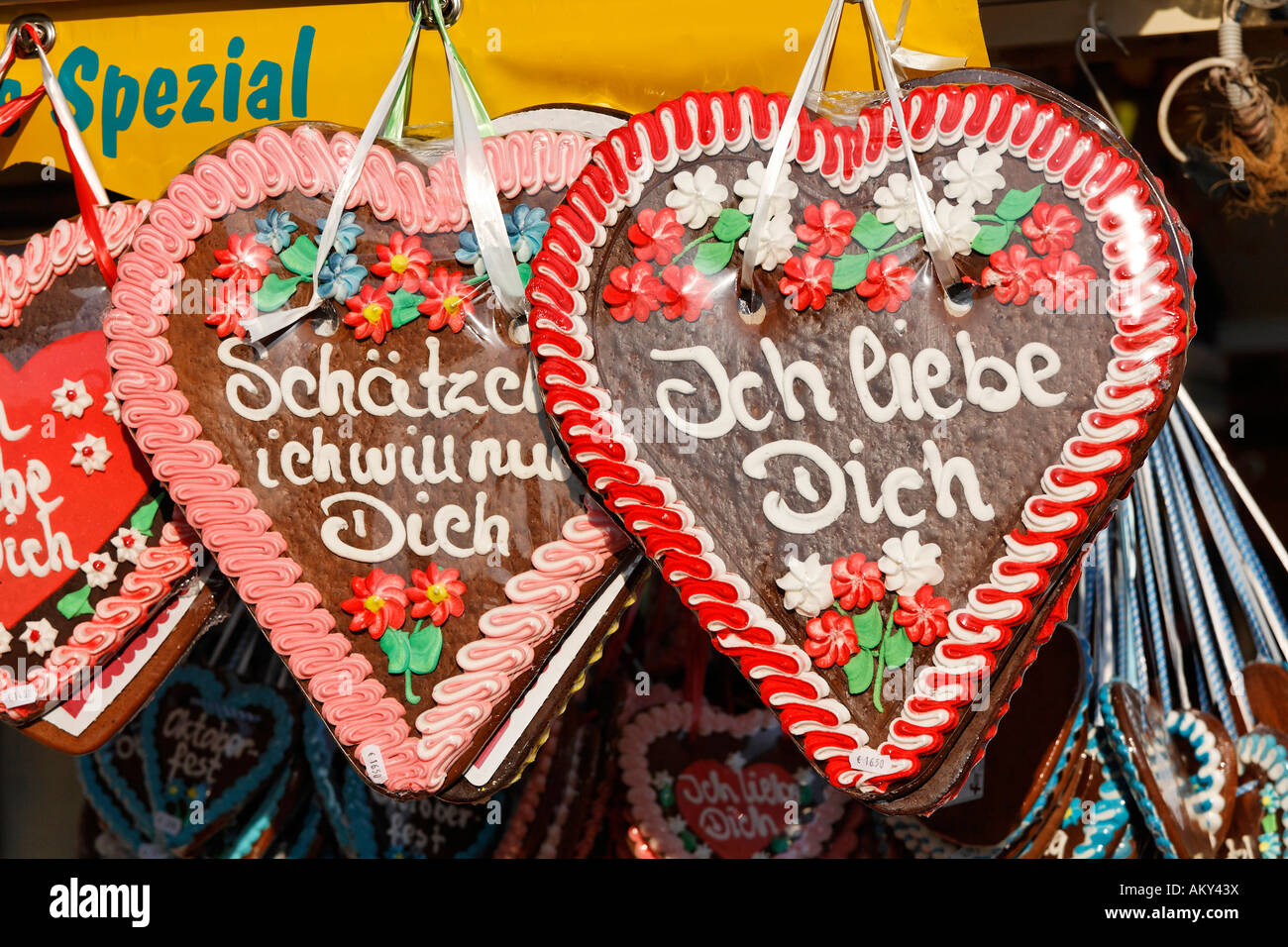 Gingerbread hearts, Oktoberfest, Munich beer festival, Bavaria Stock
