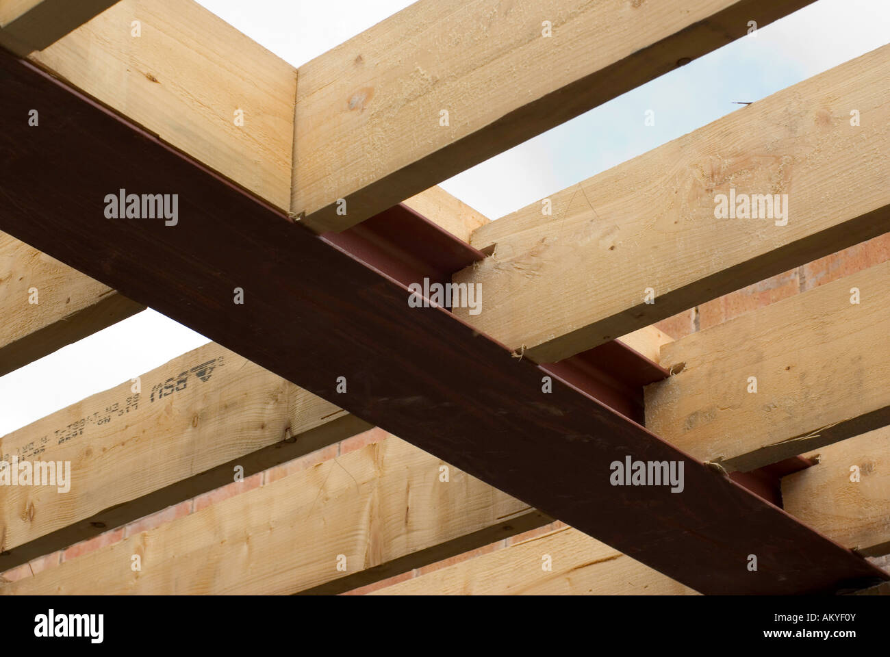 wooden roof joists and steel joist Stock Photo 15098618 Alamy