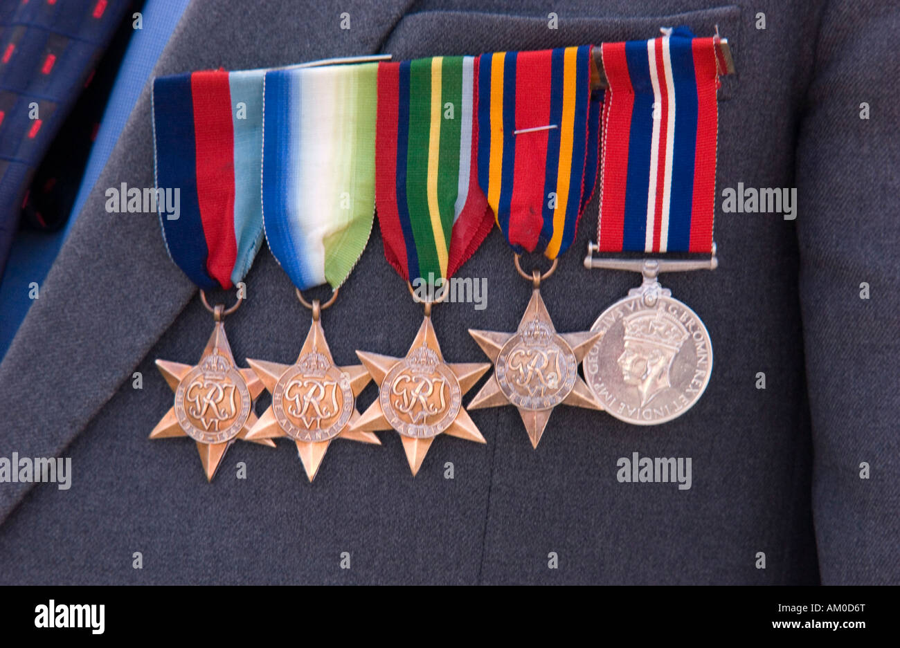 Medals Of A British World War 2 Veteran Proudly Worn On His Chest Stock