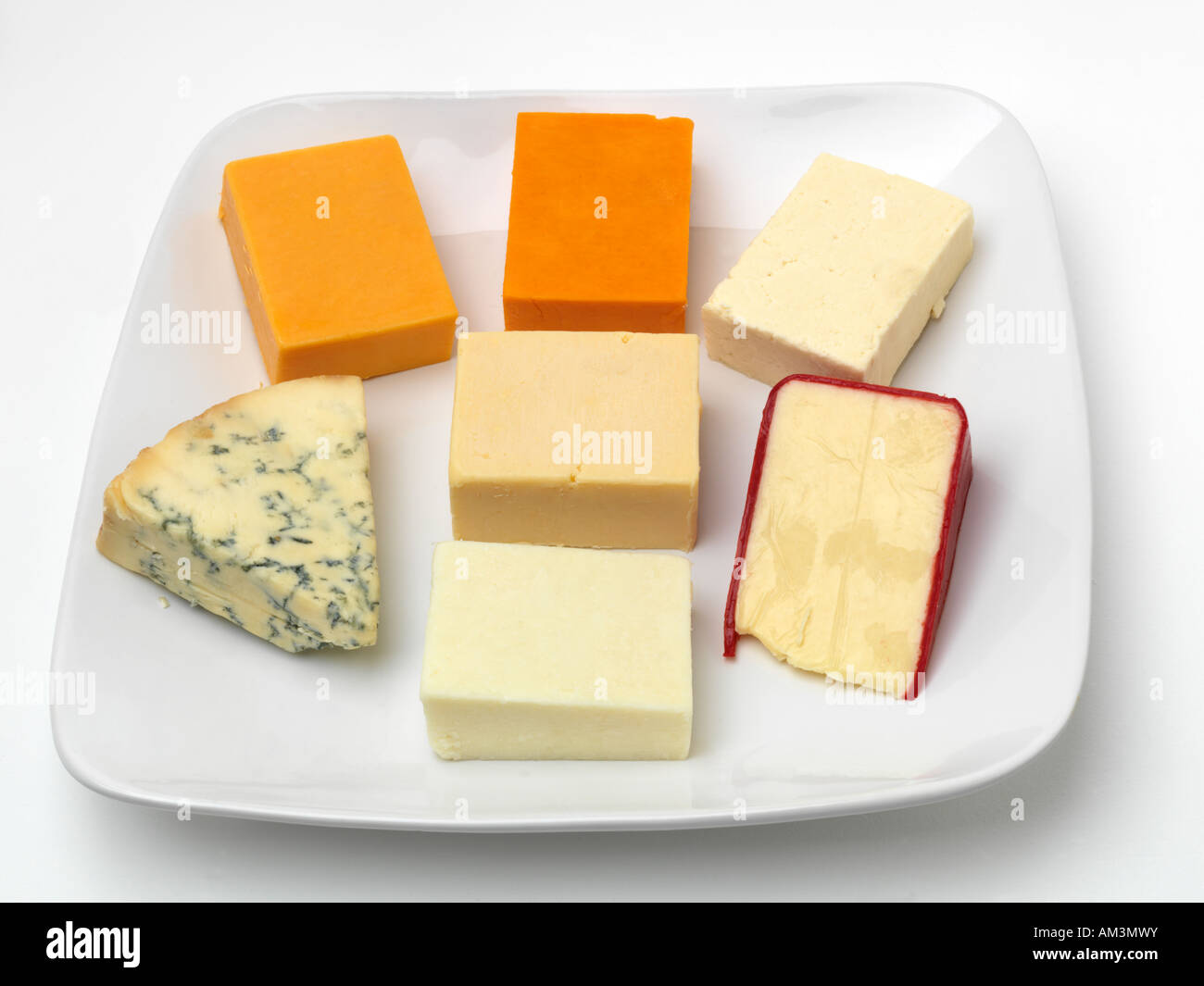 English Cheeses Double Gloucester Red Leicester Cheshire Stilton Stock