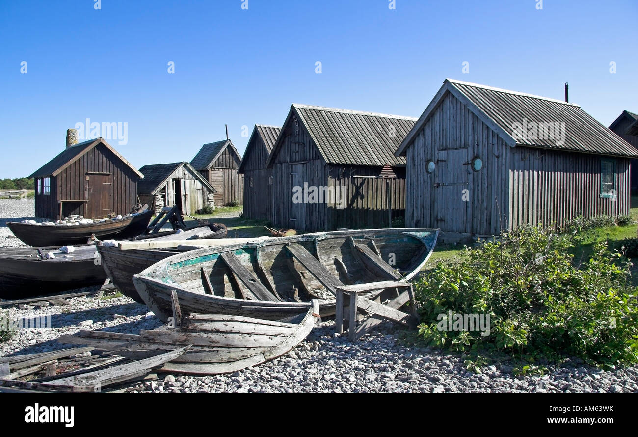 Fishing village Helgumannen, Island Faroe, Gotland, Sweden Stock Photo