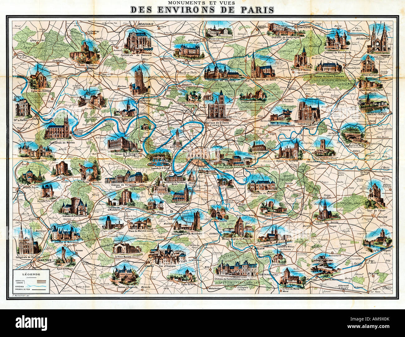 des environs de paris 1905 3d illustrated tourist map of the tourist map of paris