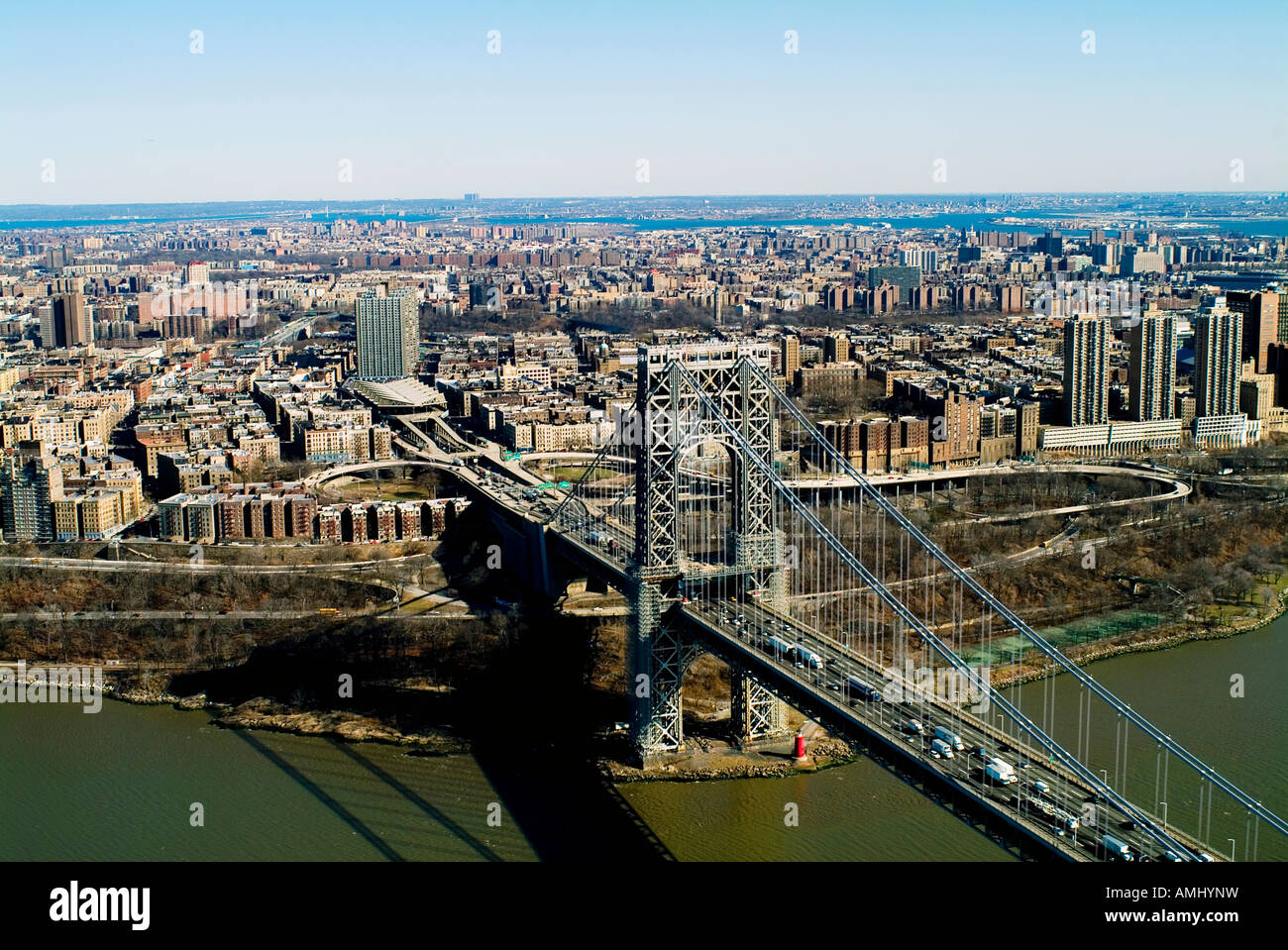 Aerial View Above George Washington Bridge Manhattan New York City 