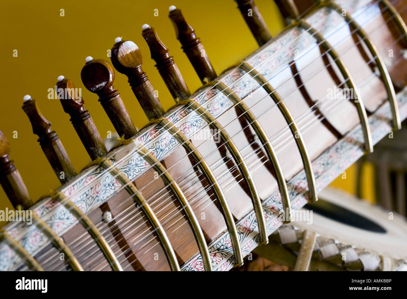 Indian classical musical instruments sitar and tabla. India Stock Photo