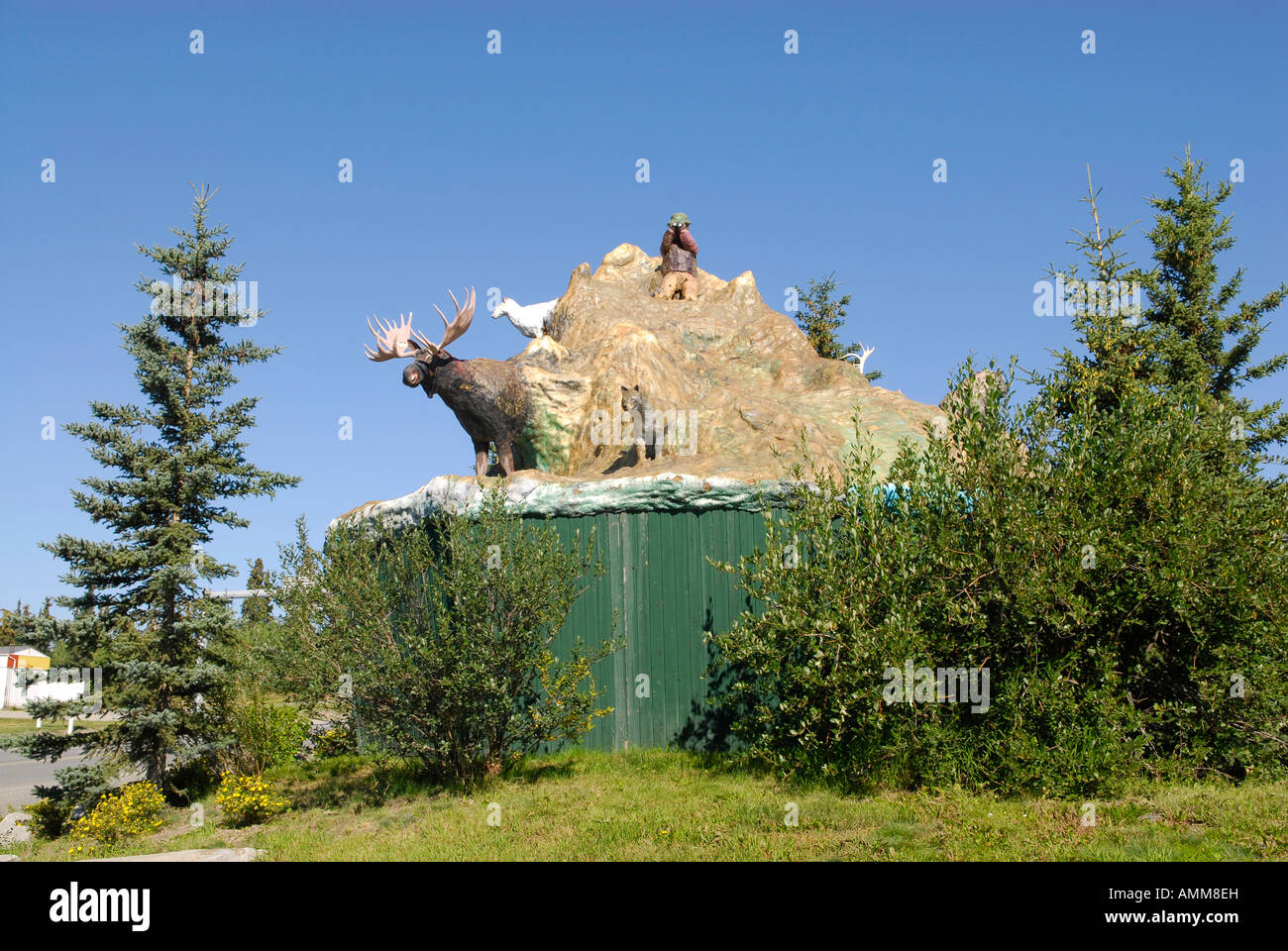Haines Junction Village Monument Wildlife Haines Junction Yukon Stock