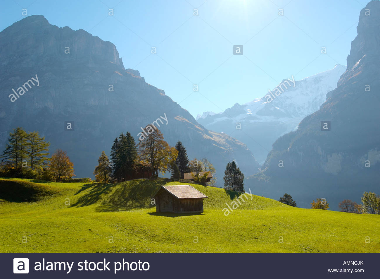 Swiss Mountain House traditional wooden swiss house in alpine pastures with wetterhom Swiss Mountain House traditional wooden swiss house in alpine pastures with wetterhom