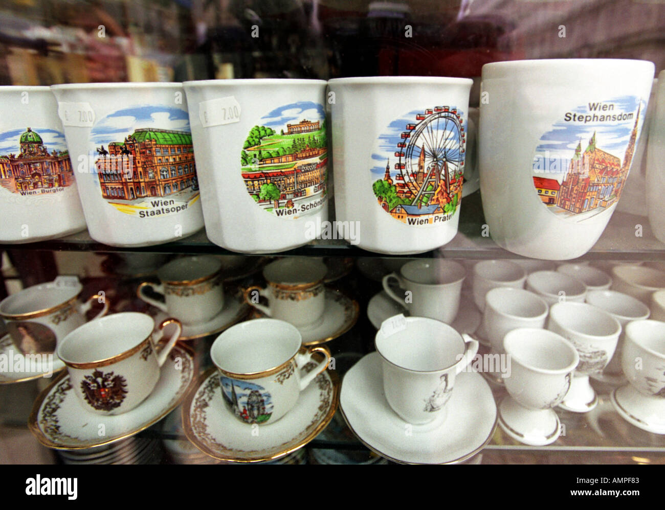 Souvenir shop selling cups in Vienna Austria Stock Photo, Royalty Free