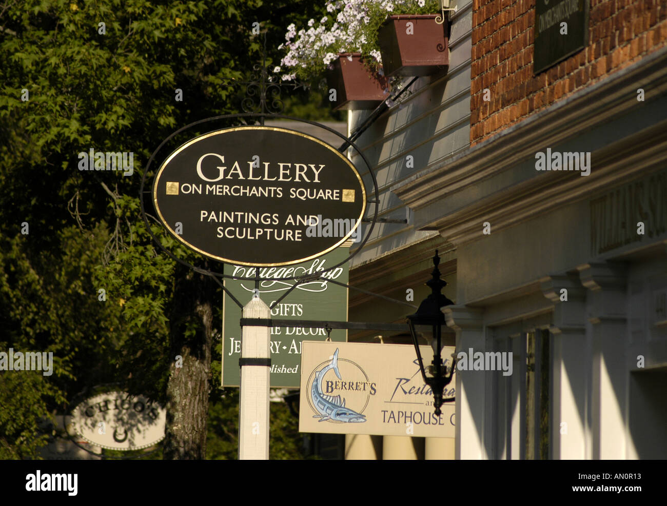 colonial williamsburg virginia merchants square shopping signs Stock