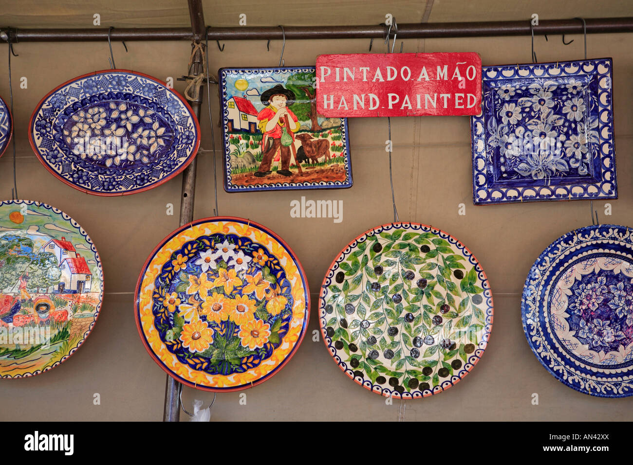 Portugal, Lisbon, Ladra Flea Market, Ceramics Stall Stock Photo