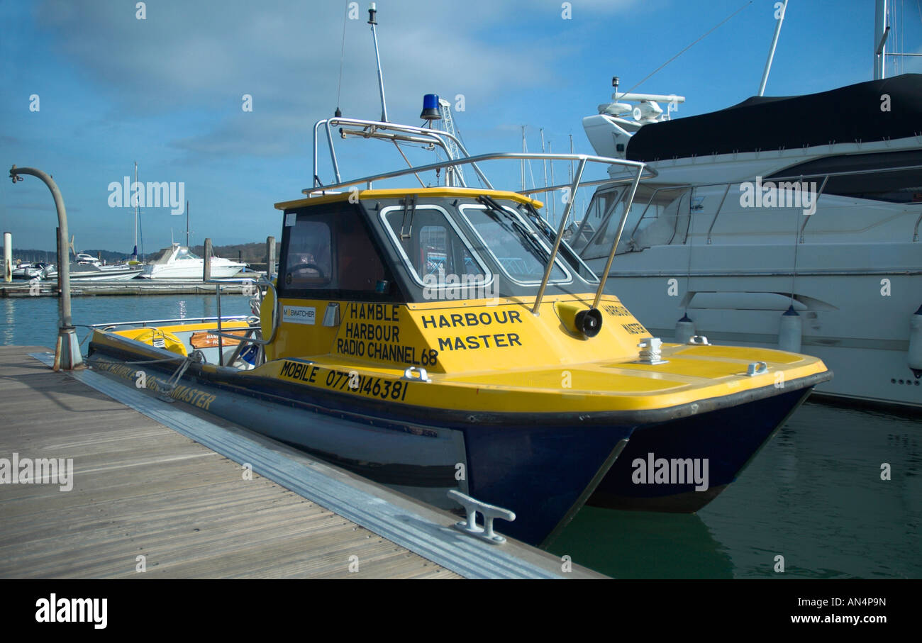 Warsash Harbour Master Boat in Warsash Harbour Hampshire England Stock