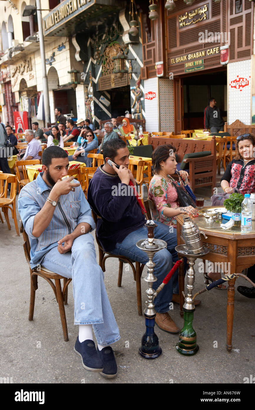 People in outdoor cafe with hookah Cairo Egypt Stock Photo, Royalty