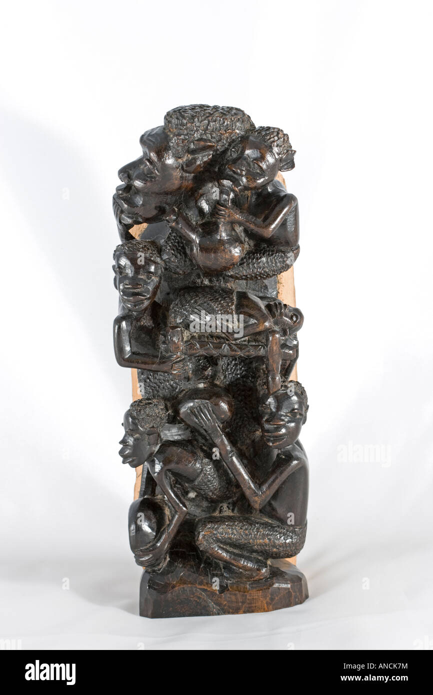 Kenyan family tree wood carving ebony plain white background Africa