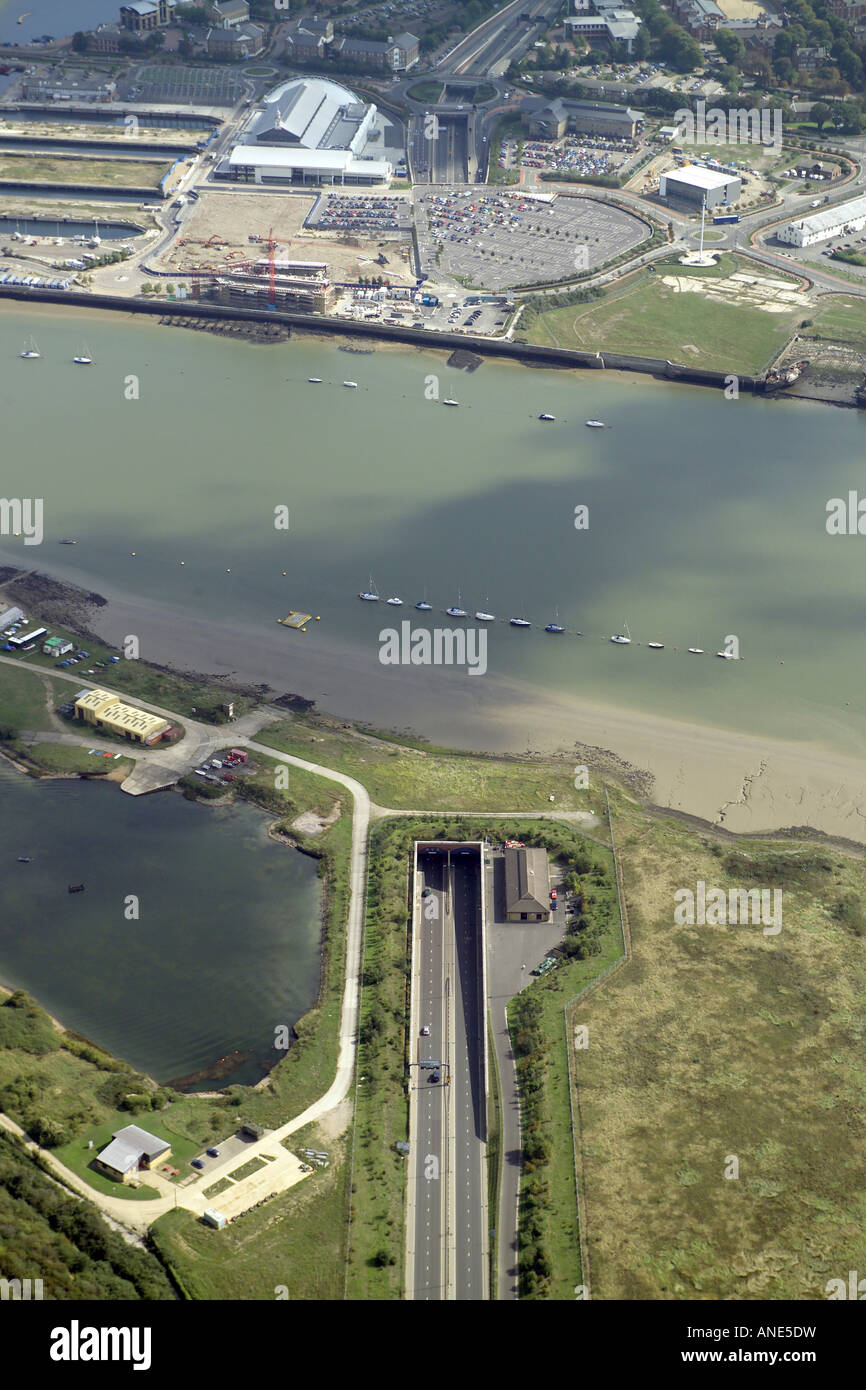 Aerial view of the Medway Tunnel linking Strood and Rochester with