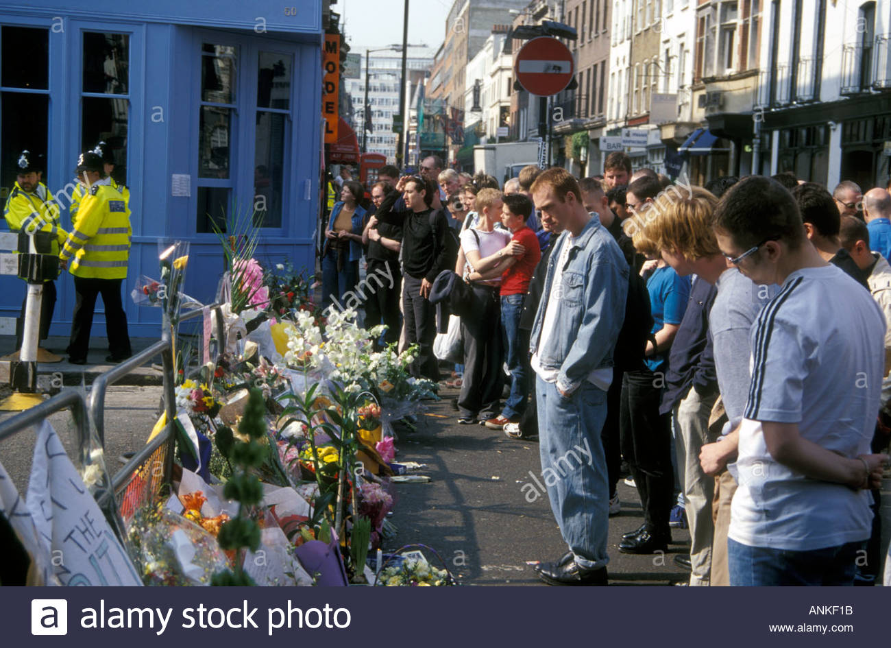 Floral tributes outside Admiral Duncan pub after nail bomb attack Stock