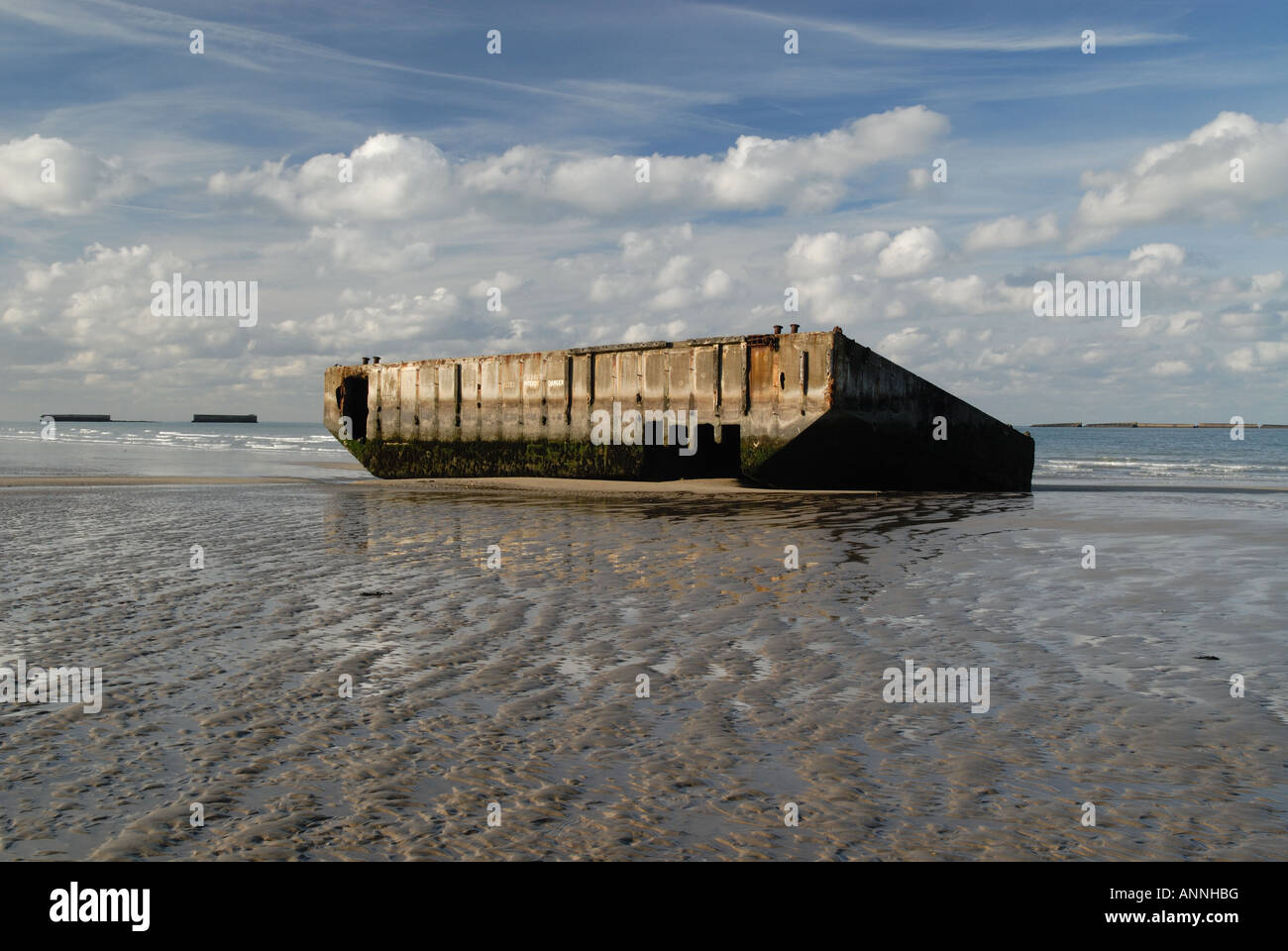 Sections of Mulberry Harbour used in DDay Normandy landings Stock