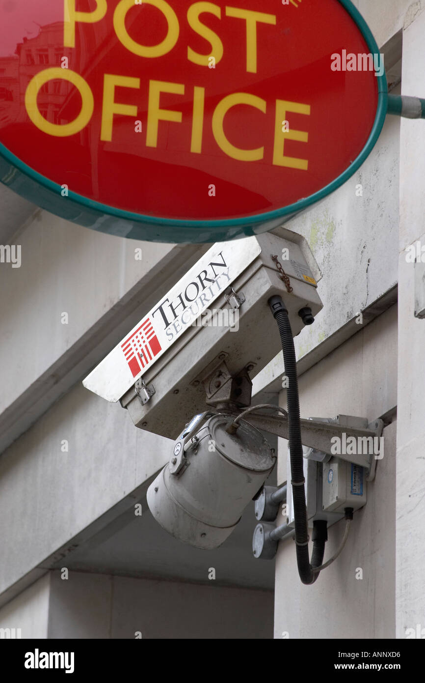 Trafalgar Square Post Office sign logo with Thorn Security CCTV Stock