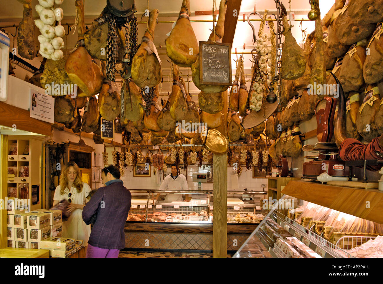 Inside delicatessen shop Falorni, Greve, Tuscany, Italy Stock Photo