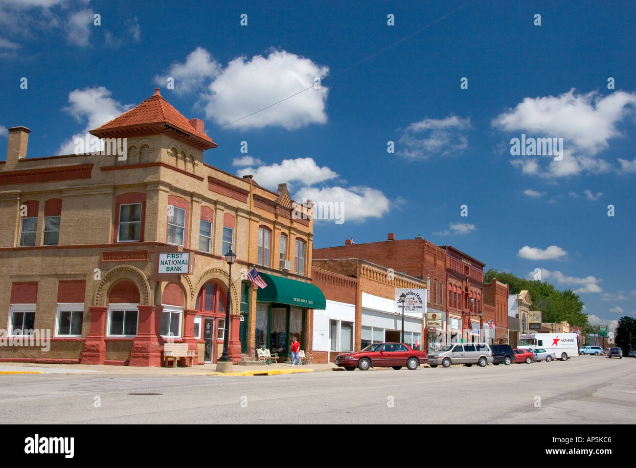 Small town main street scene in Anita Iowa Stock Photo, Royalty Free