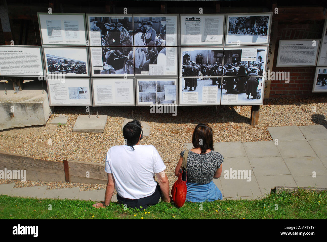 Exhibition topography of terror at the rest of berlin wall niederkirchner street berlin germany stock photo