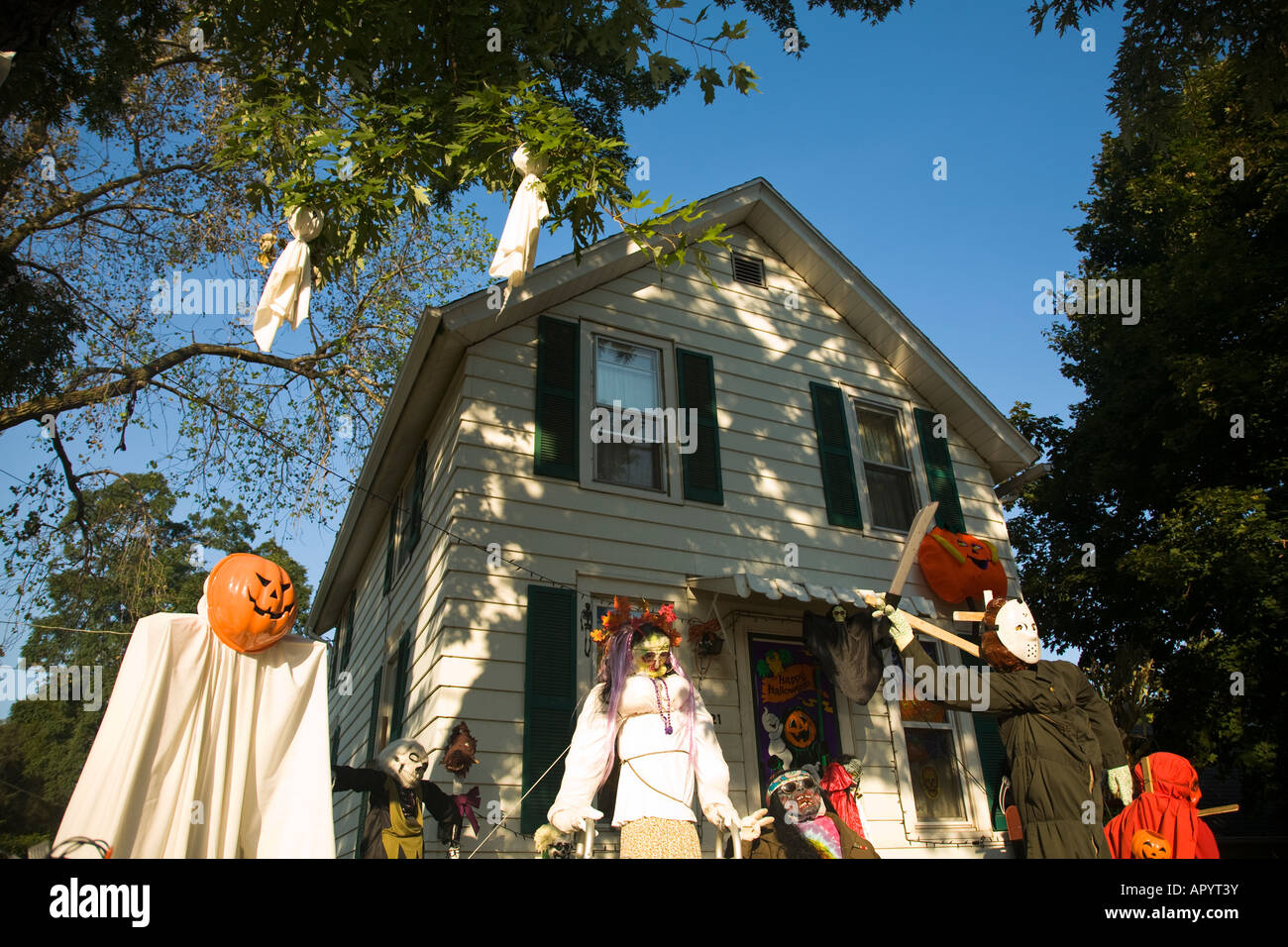ILLINOIS Dixon Ghoulish Halloween Decorations In Front Yard Of