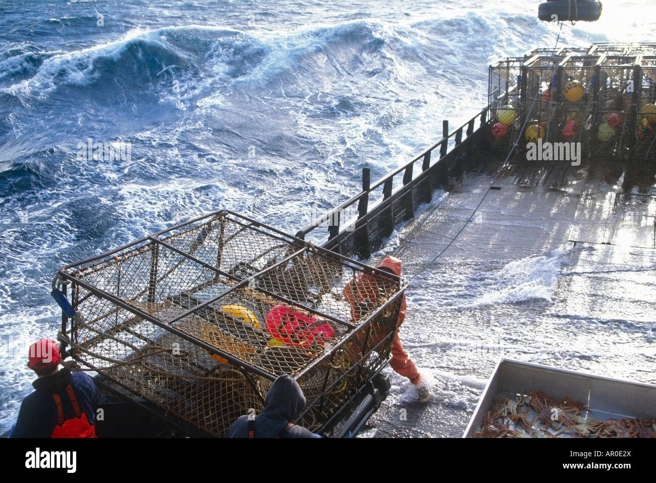 Fisherman Work on Deck Bad Weather Bering Sea AK /nOpilio Crab Season