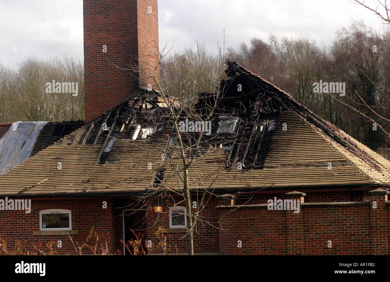 Fire damage at Basingstoke Crematorium Stock Photo, Royalty Free Image