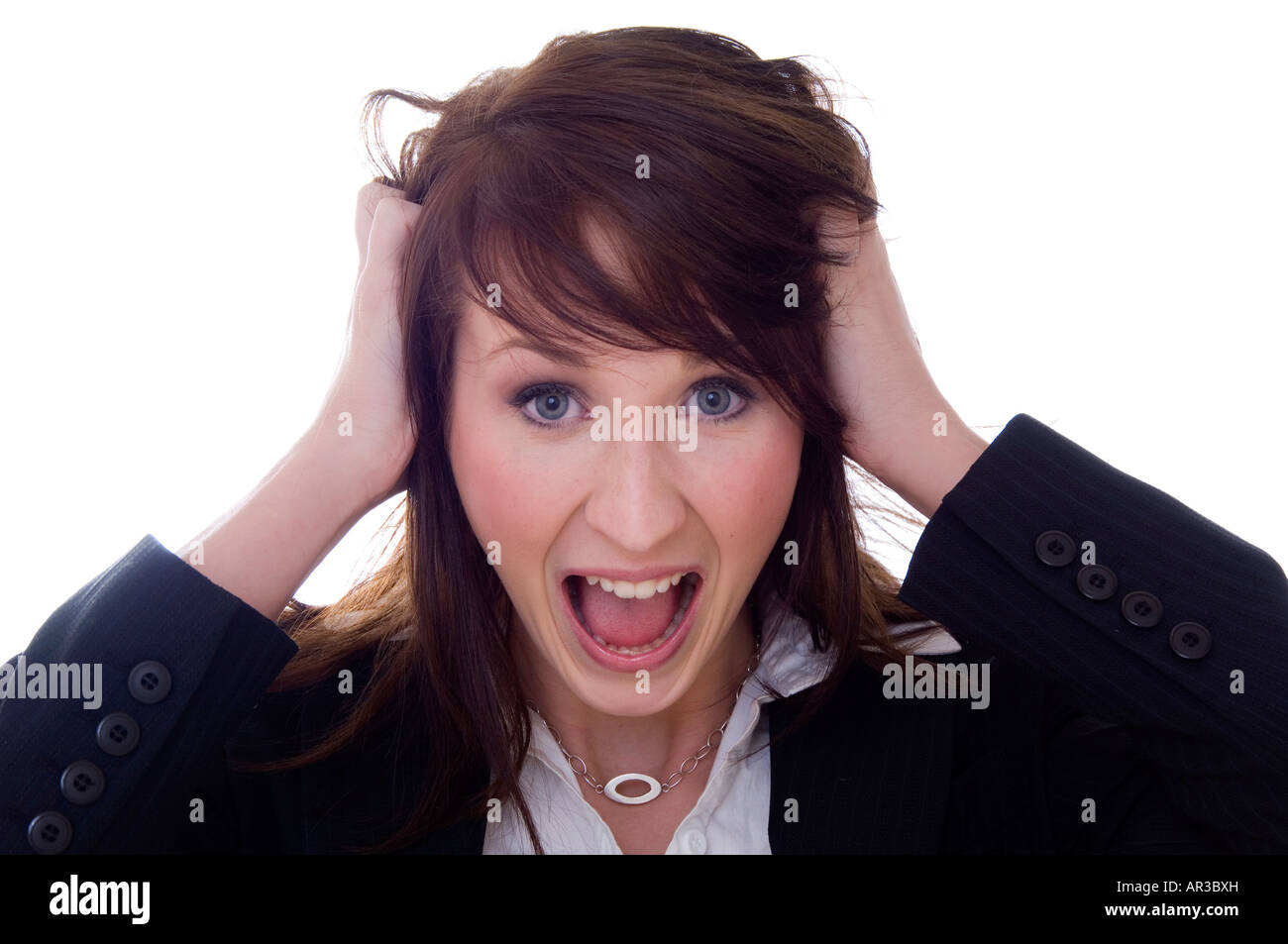 Woman Screaming With Fright Stock Photo Alamy
