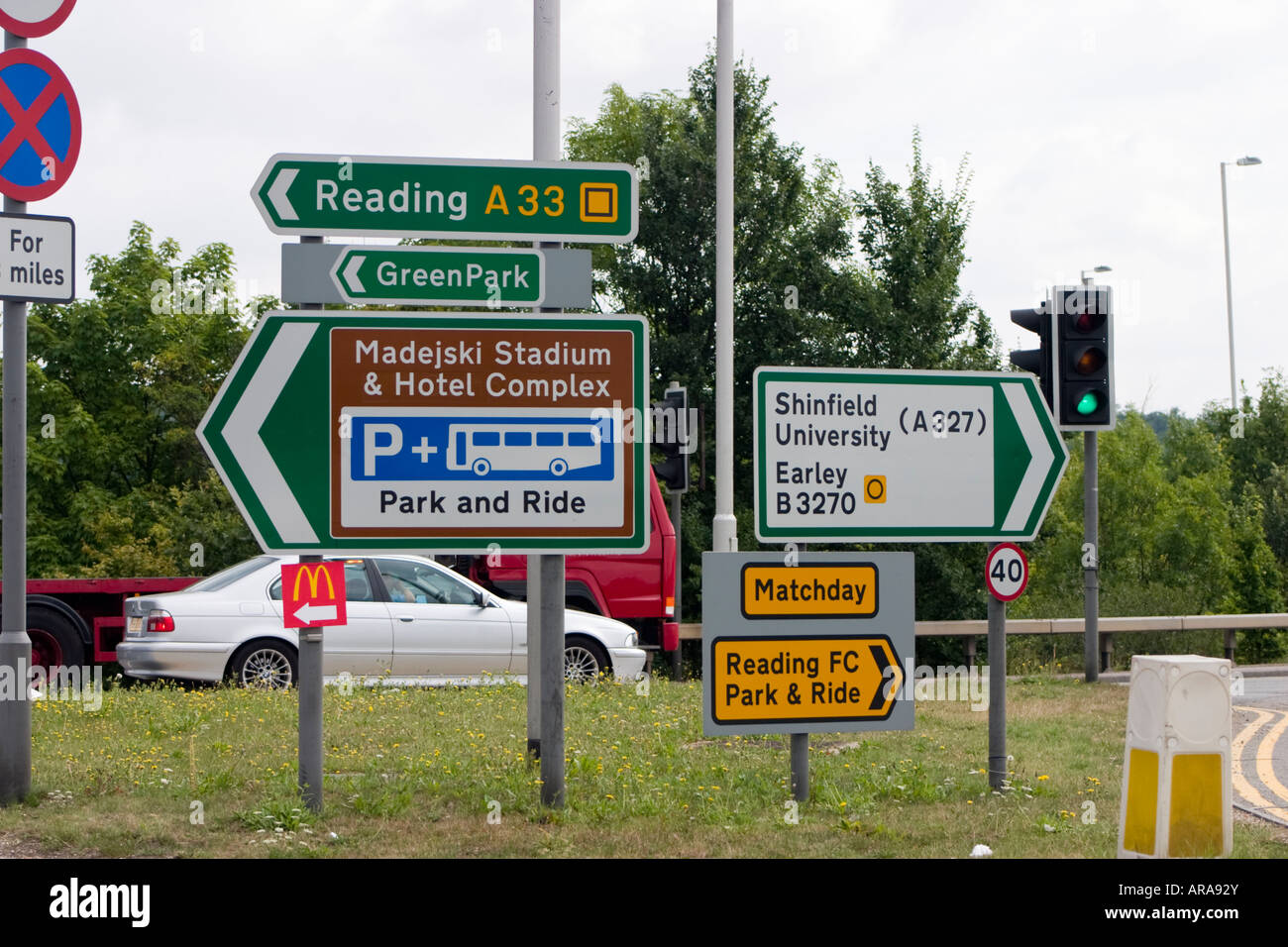 Directional signposts on Junction 11 of the M4 motorway in Reading