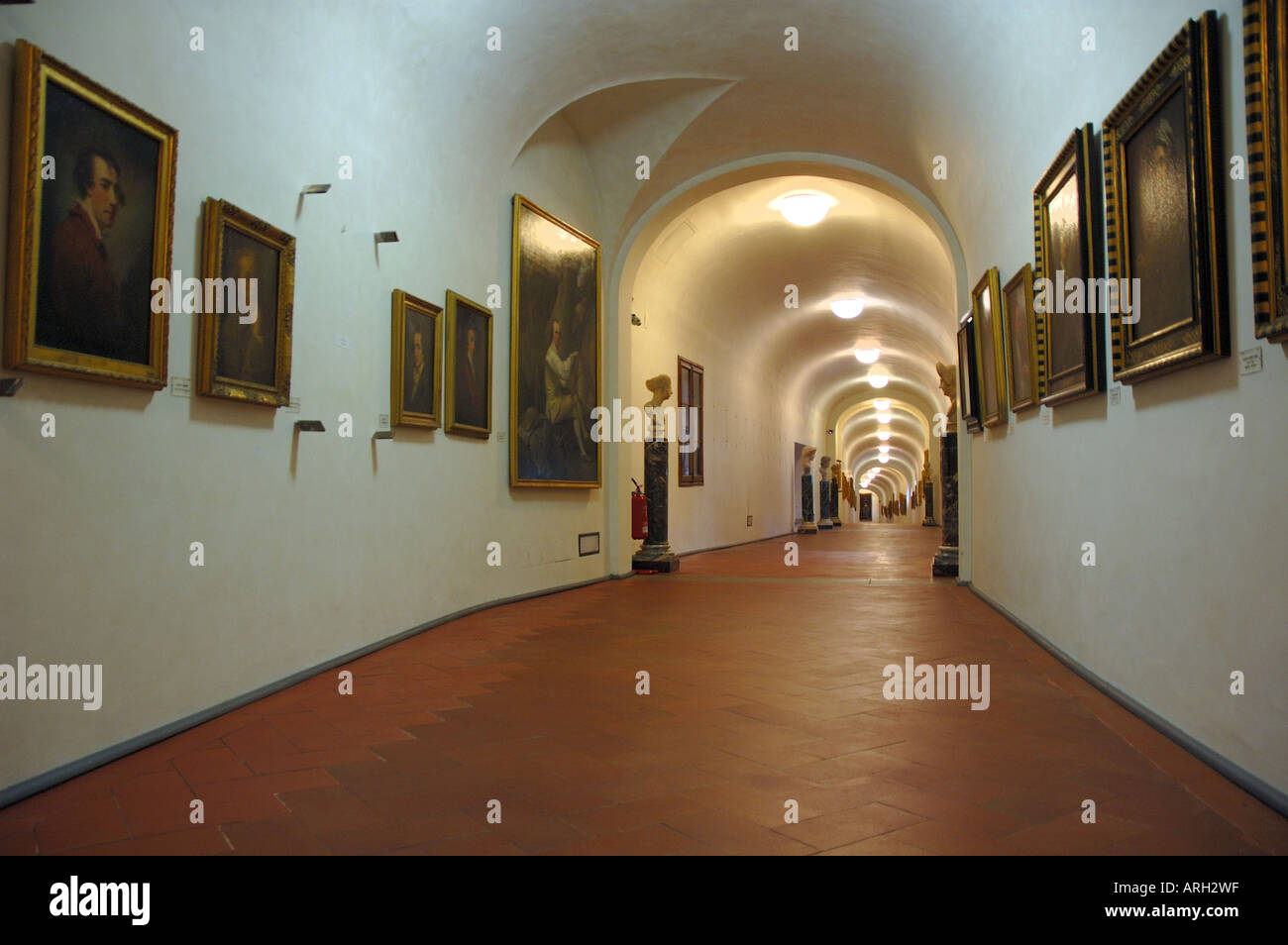 Looking along the Vasari Corridor which links the Uffizi Gallery and Pitti Palace in Florence