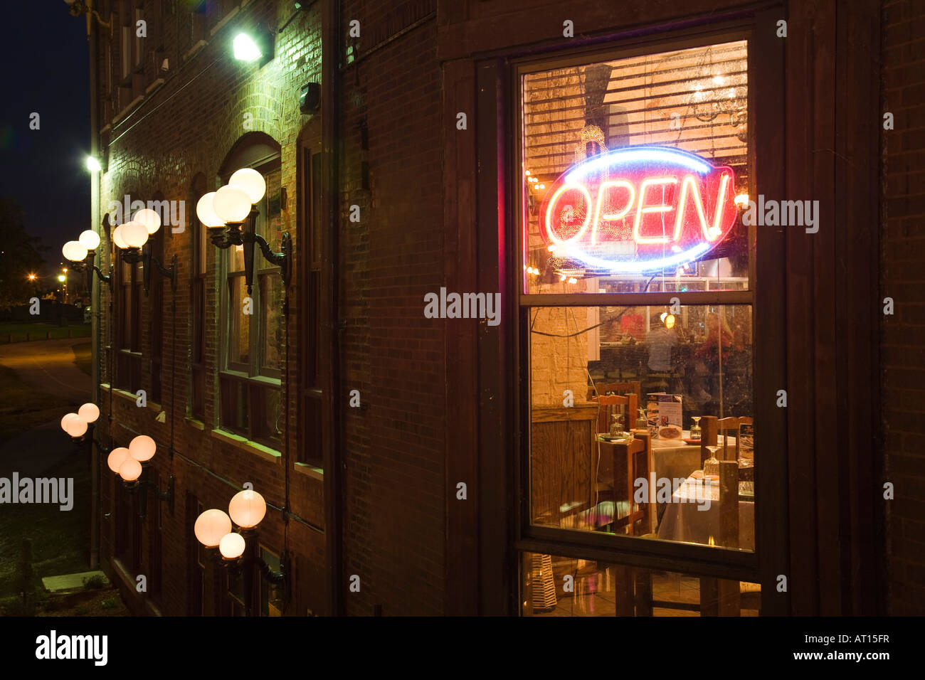Illinois Aurora Open Sign In Restaurant Window At Night View intended for Restaurant Window Lighting Illinois Aurora Open Sign In Restaurant Window At Night View intended for Restaurant Window Lighting