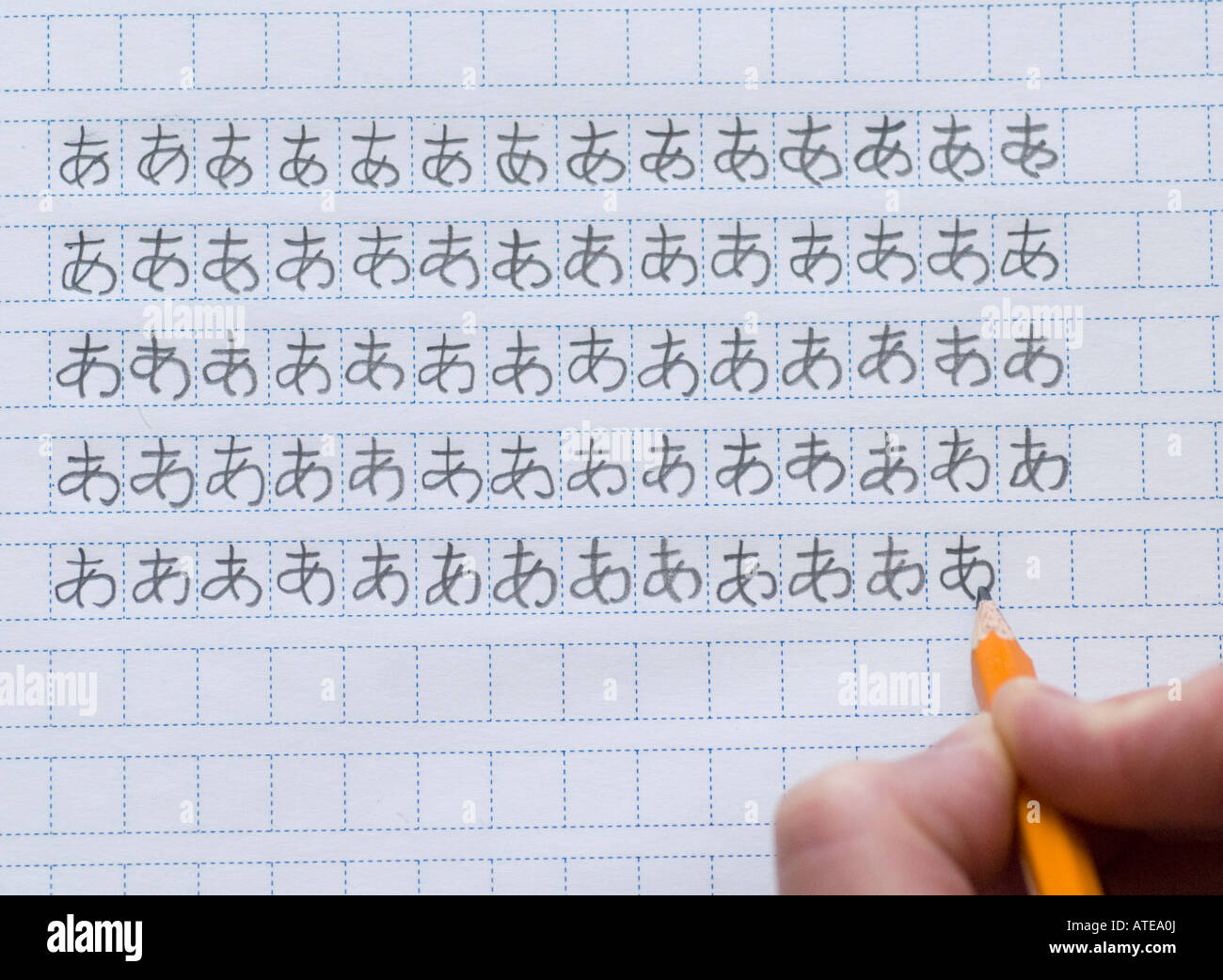 Foreign Student Learning To Write Japanese Hiragana ...
