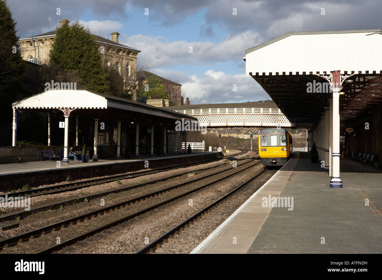 Train At Dewsbury Railway Station Platform Stock Photo, Royalty Free