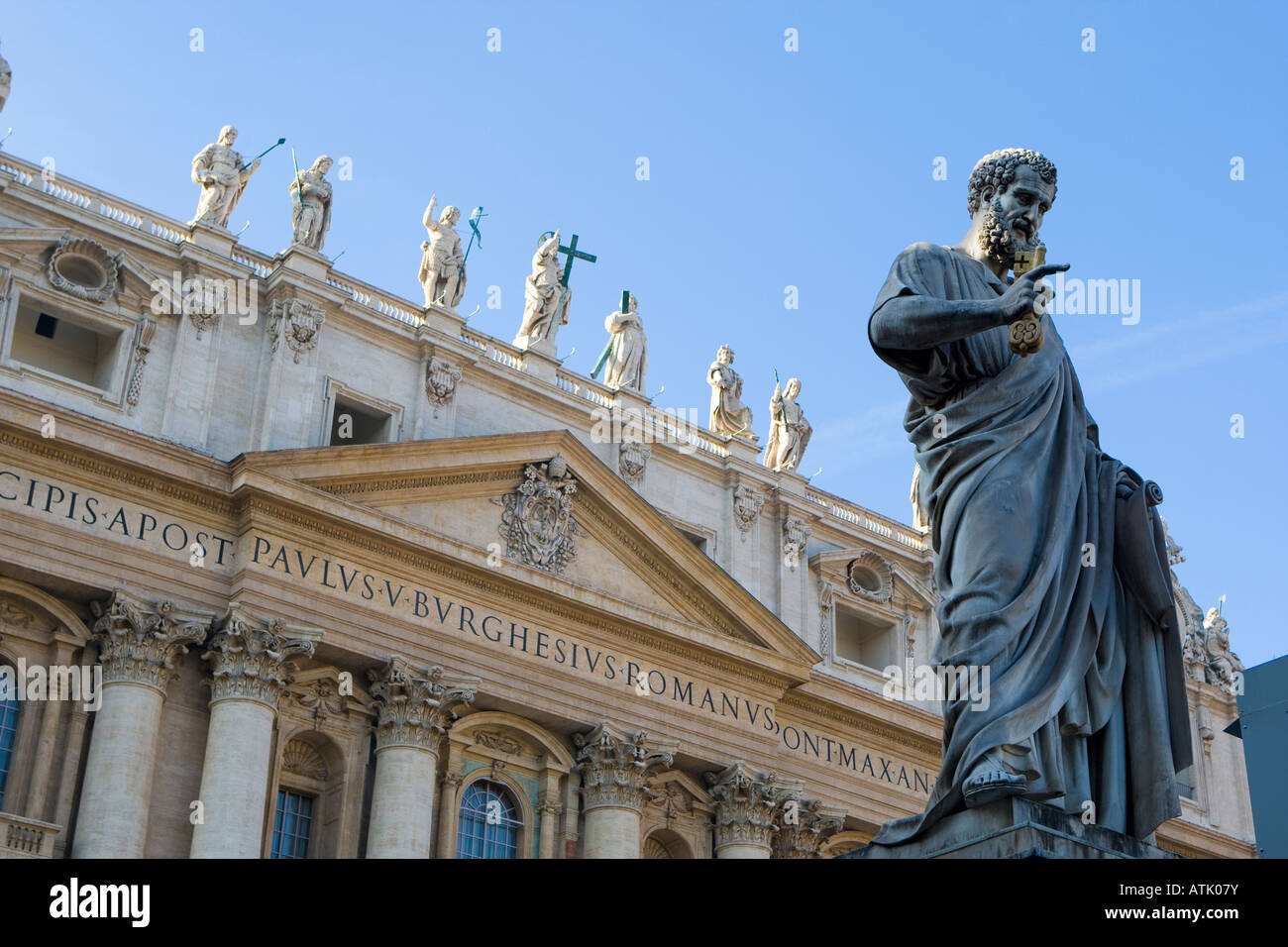 Statue in front Saint Peter Basilica, St. Peter's Square, Vatican Stock