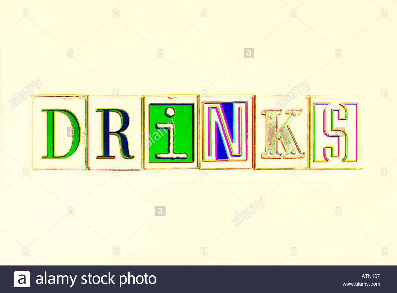 The Word 'drinks' Spelt Out With Fridge Stock Photo, Picture