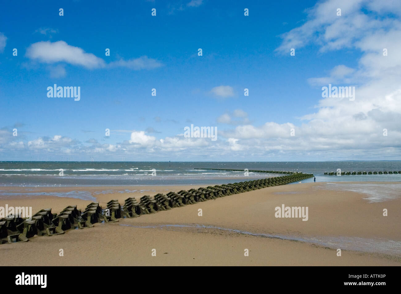Sea Defences New Brighton Beach Liverpool Bay Wirral England Stock