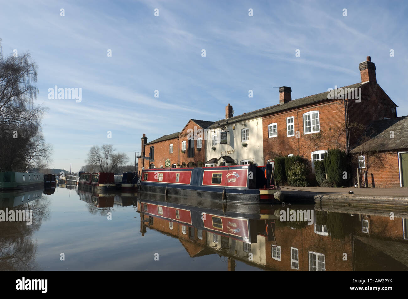 Fradley Junction and the Swan Inn Alrewas, BurtononTrent Stock Photo