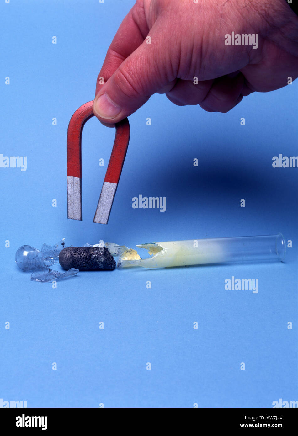 Iron sulphide is NOT attracted by a Stock Photo, Royalty Free