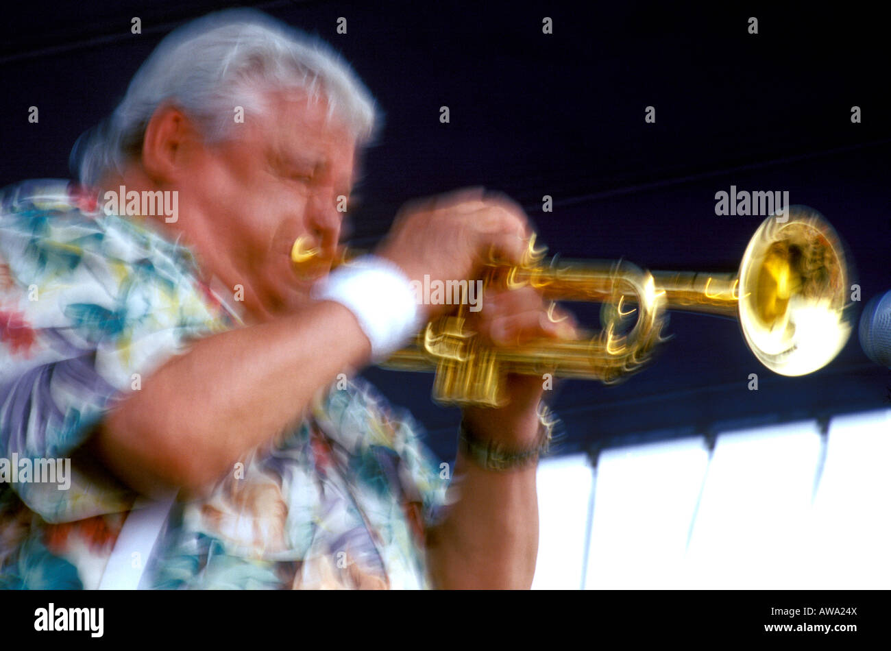 Jazz trumpet player Maynard Ferguson plays a high note in Chicago Stock
