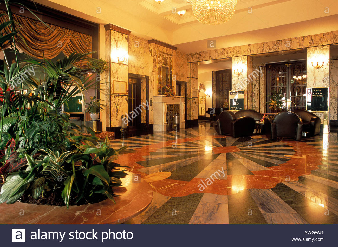 croatia, zagreb, hotel esplanade, elegant lobby, with marble stock croatia, zagreb, hotel esplanade, elegant lobby, with marble stock