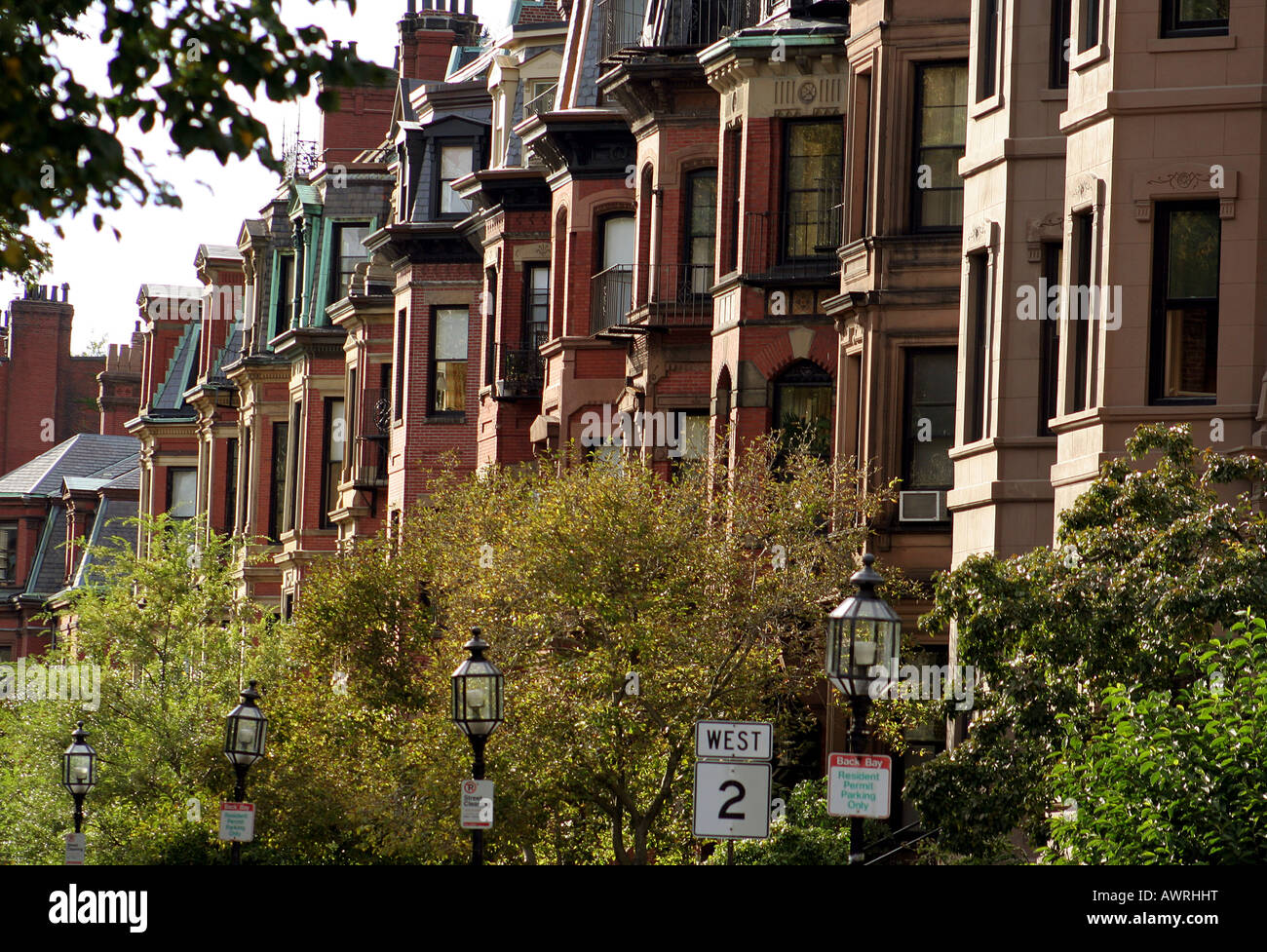 Historic victorian brownstone homes in Boston's Back Bay neighborhood