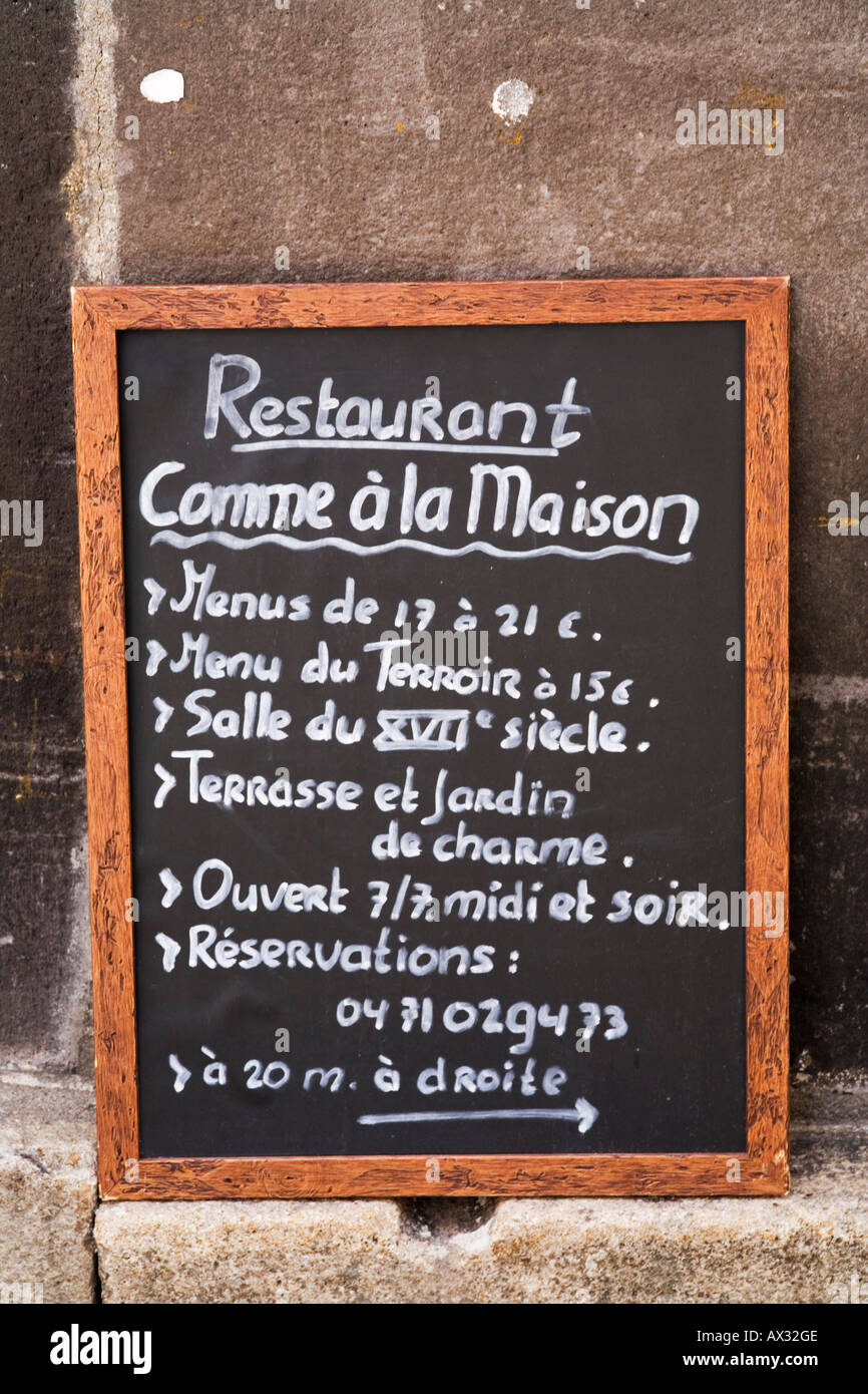 French Restaurant Menu, Le Puy En Velay, Auvergne, France Stock Photo ...