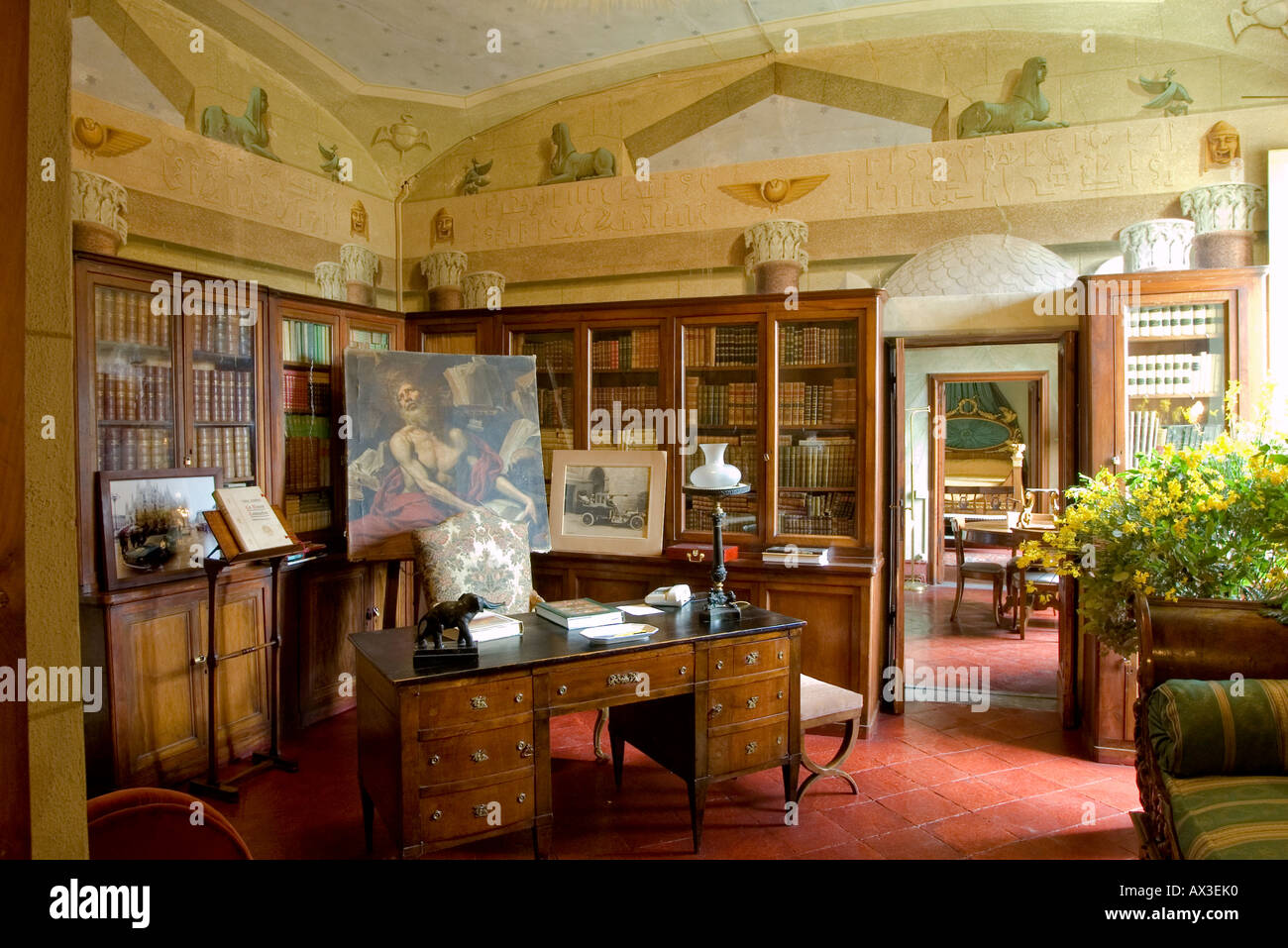 Library In An Ornate Italian Villa In Tuscany With Antique Furniture Library in an ornate Italian Villa in Tuscany with antique furniture - Library In An Ornate Italian Villa In Tuscany With Antique Furniture