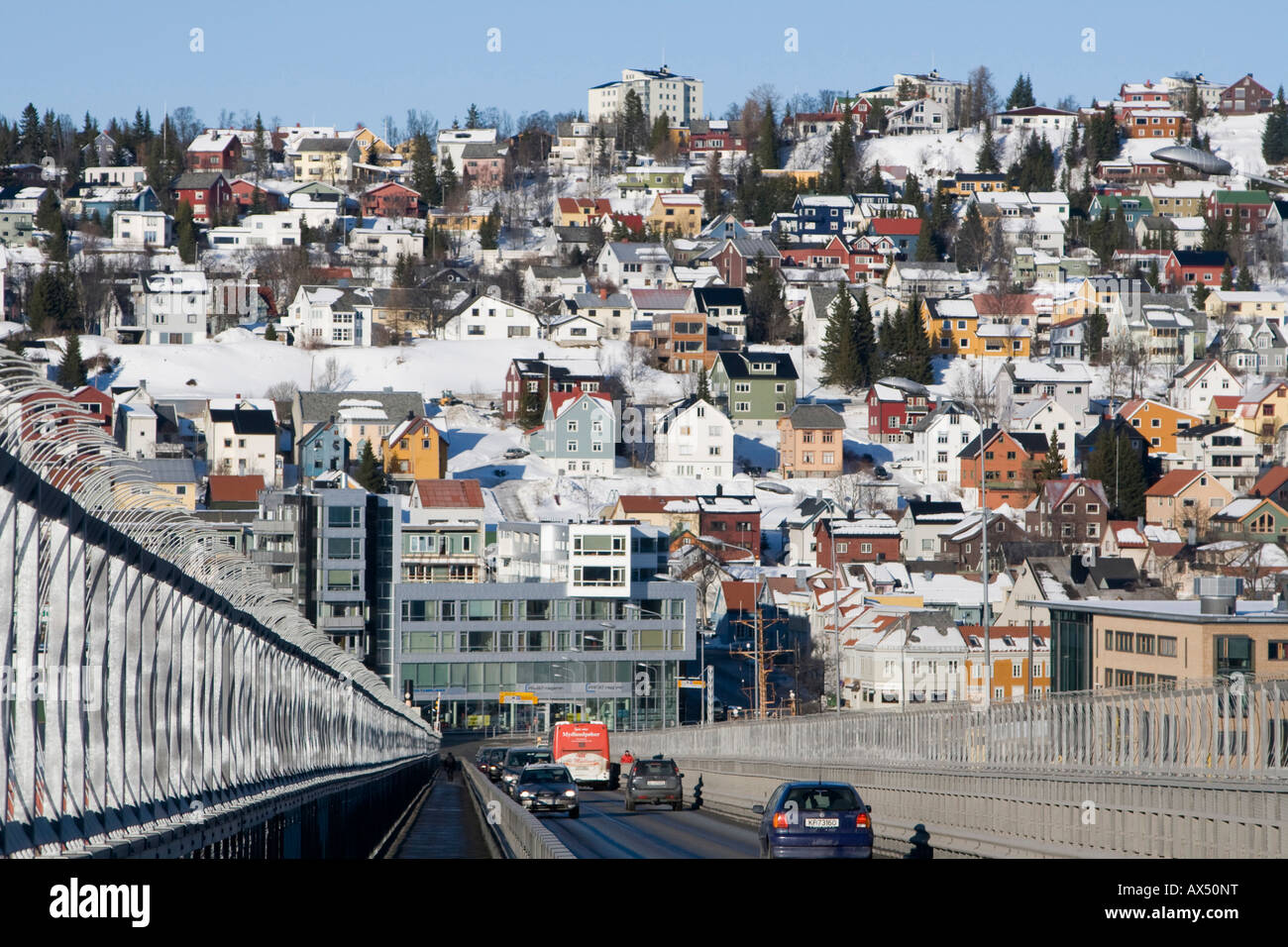tromsoya island city of tromso Tromsø houses winter arctic norway Stock Photo, Royalty Free