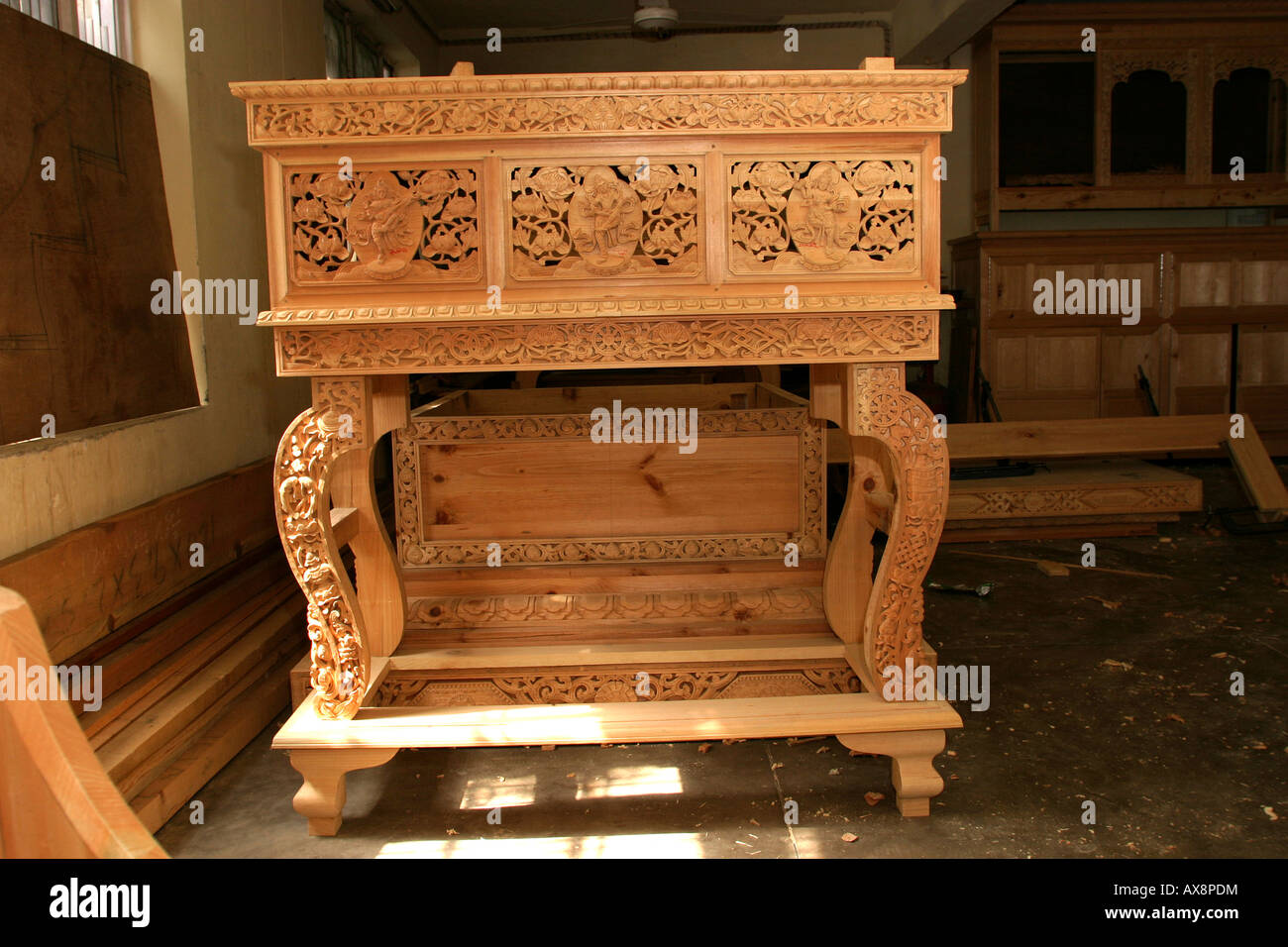 India Himachal Pradesh Norbulingka Institute Tibetan carving and Stock