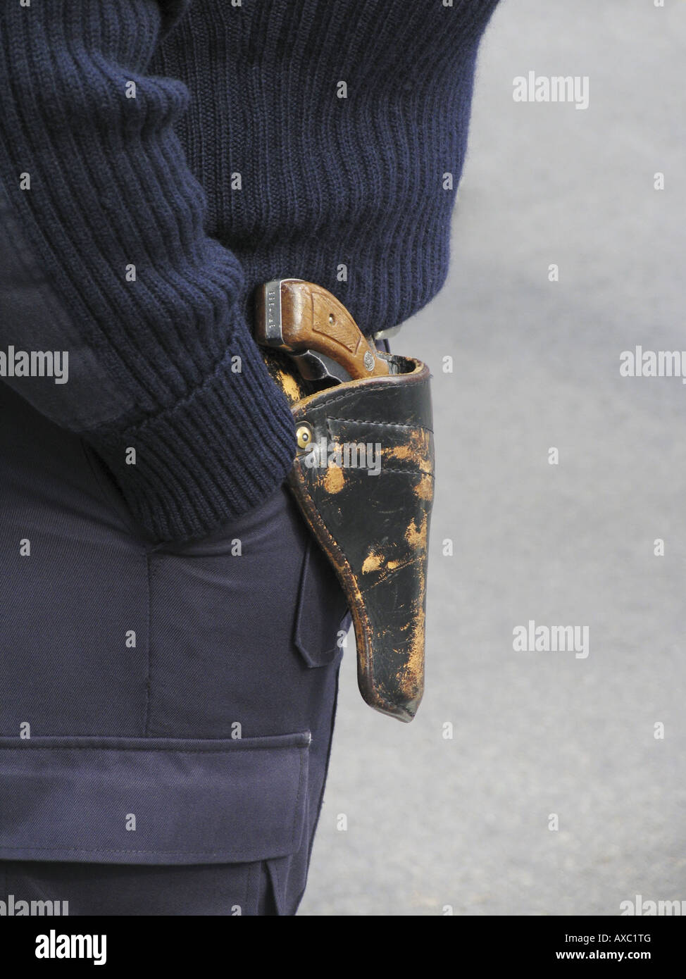 Old revolver in holster of a police officer, USA, Brooklyn, New York Stock Photo, Royalty Free