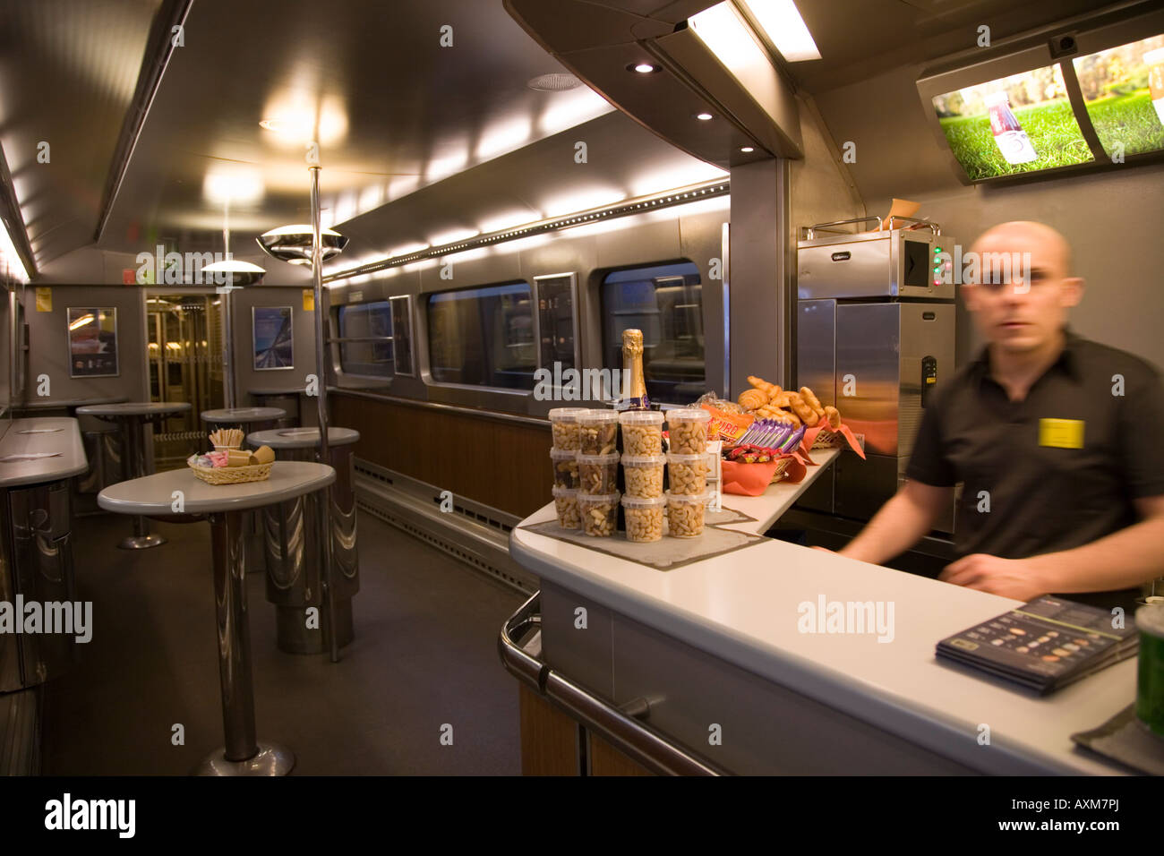 Buffet carriage on the Eurostar service to Paris / Brussels train Stock Photo, Royalty Free