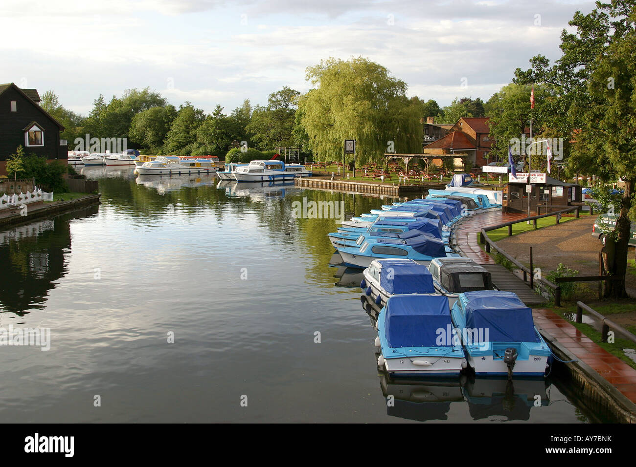 UK Norfolk Broads Wroxham boats moored on River Bure Stock ...