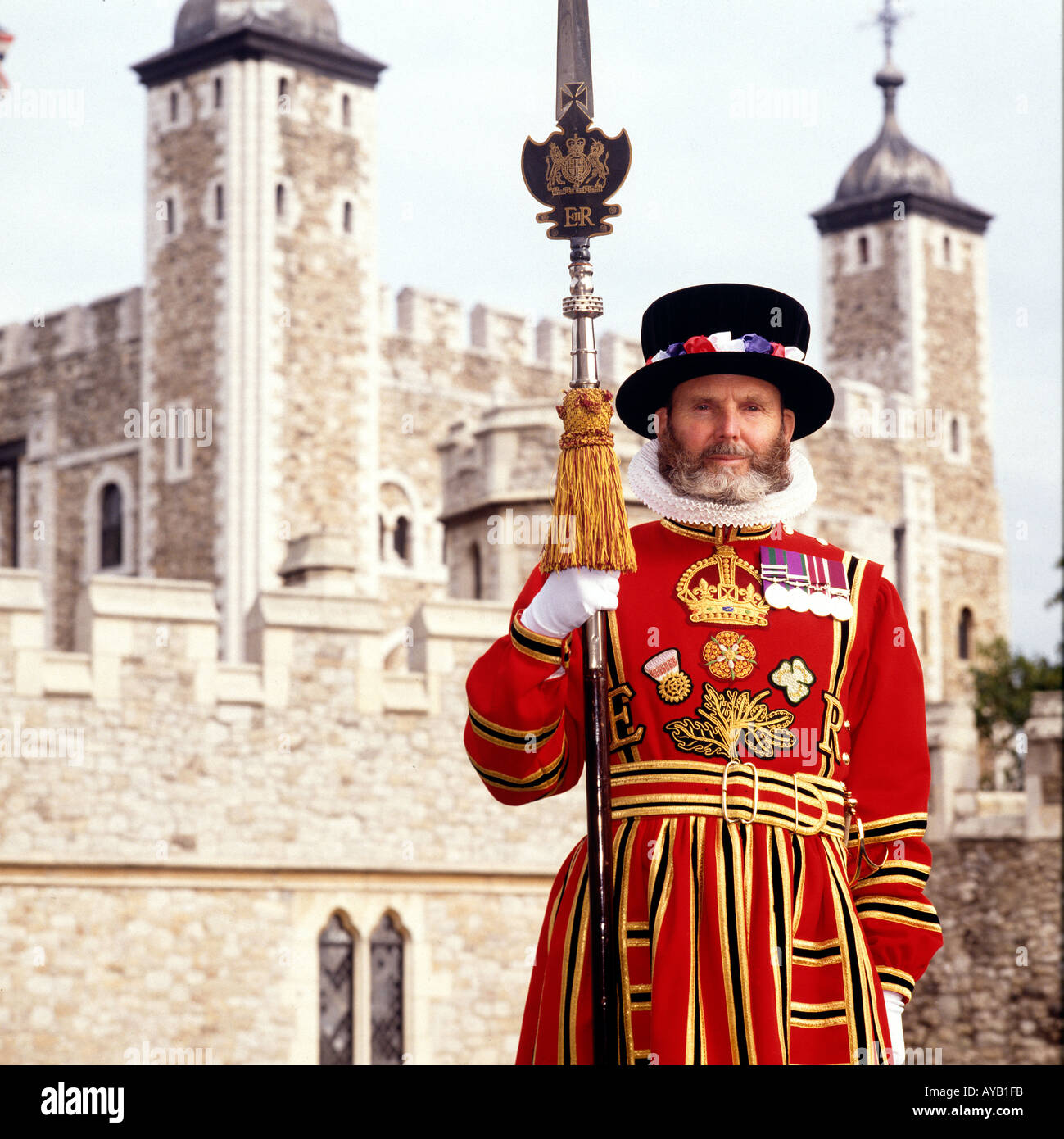 Beefeater Guard in Ceremonial Uniform at the Tower of London UK Stock Photo, Royalty Free Image